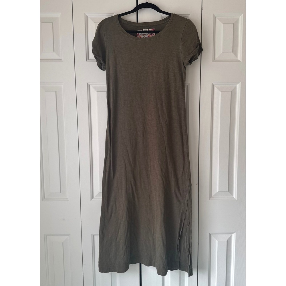C&C California Womens Small Olive Brown Cotton Slub Short Sleeve Maxi Tee Dress